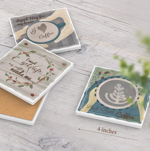 Custom Printed Square Absorbent Ceramic Coasters with Non-Slip Cork Backing