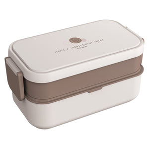 2-layers Nestable Buckle Leak-proof Microwavable Lunch box with Cutlery