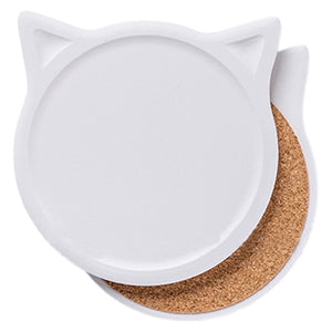 Custom Printed Cat Head Shaped Absorbent Ceramic Coasters with Non-Slip Cork Backing
