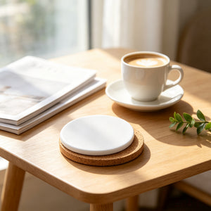 Custom Printed Round Absorbent Ceramic Coasters with Non-Slip Cork Backing