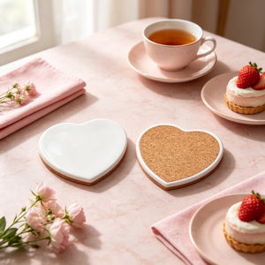 Custom Printed Heart-shaped Absorbent Ceramic Coasters with Non-Slip Cork Backing