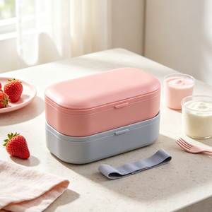 2-layers Leak-proof Microwavable Lunch box with cutlery & Divider
