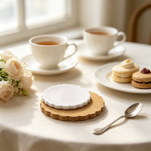 Custom Printed Round Biscuit Shaped Absorbent Ceramic Coasters with Non-Slip Cork Backing