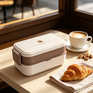 2-layers Nestable Buckle Leak-proof Microwavable Lunch box with Cutlery