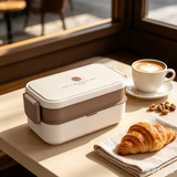 2-layers Nestable Buckle Leak-proof Microwavable Lunch box with Cutlery